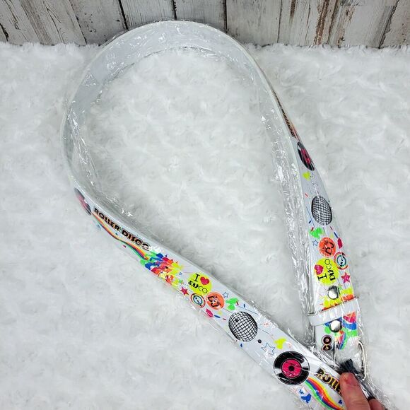 Roller Disco Leather Belt White Size Small - Picture 6 of 8